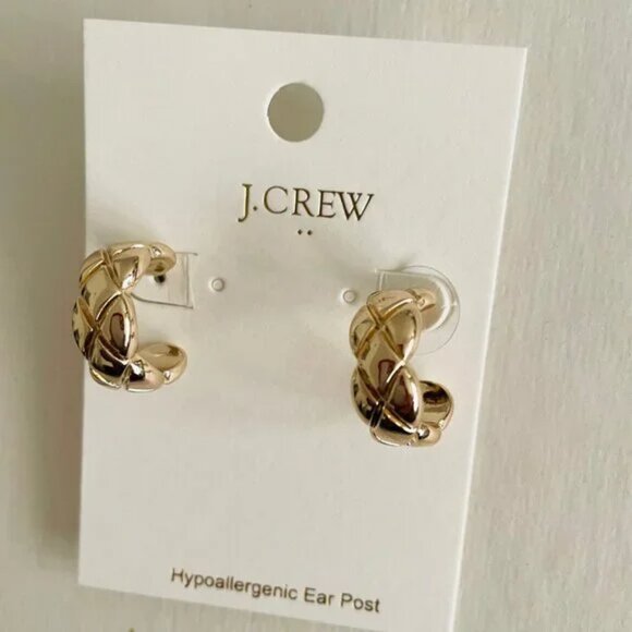 J. Crew Gold Quilted Hoop Earrings/NWT - Picture 3 of 11